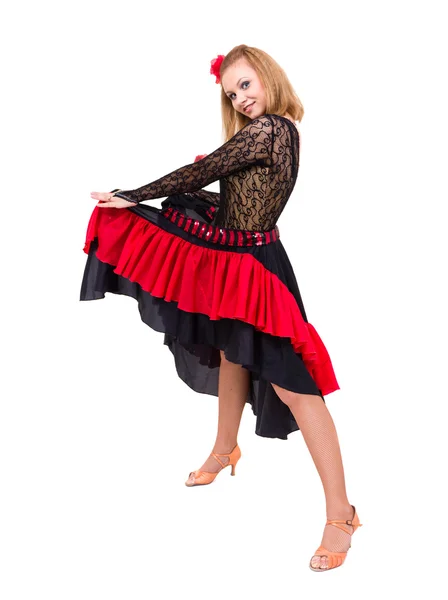 Flamenco dancer woman gypsy with spanish hand fan — Stock Photo, Image