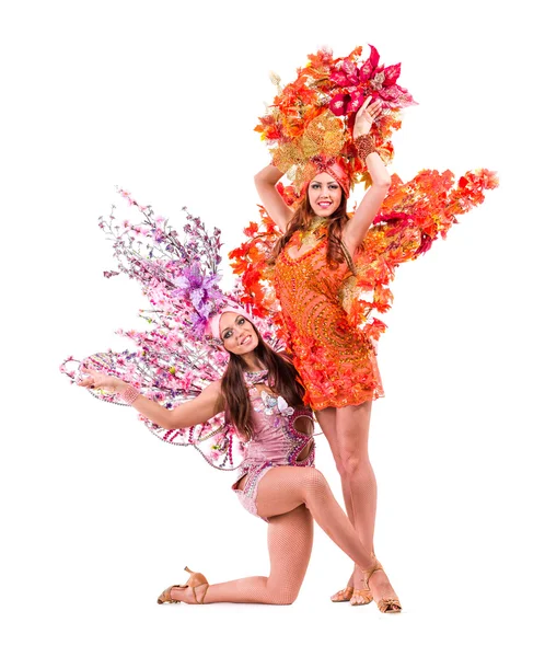 Dancer team wearing carnival costumes dancing — Stock Photo, Image