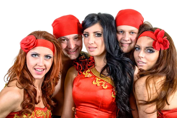 Equipo de baile con vestidos de flamenca tradicionales —  Fotos de Stock