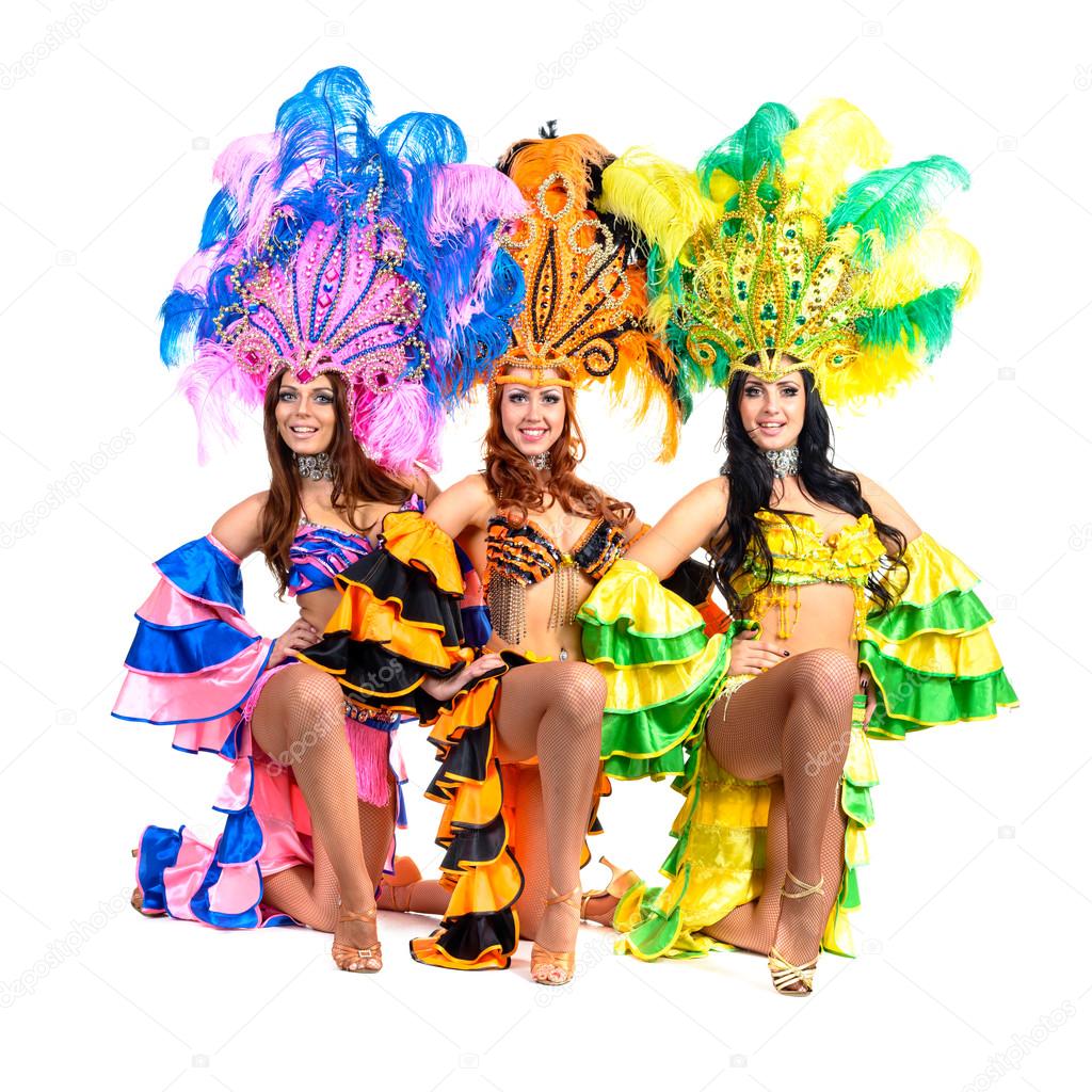 Dancer team wearing carnival costumes dancing