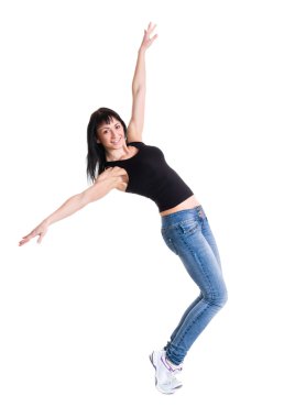 Genç dansçı kadın beyaz arka planı dans