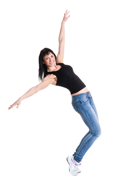 Young dancer woman dancing against white background — Stock Photo, Image