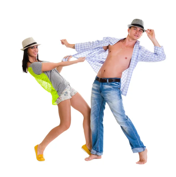 Elegante jonge paar dansen — Stockfoto