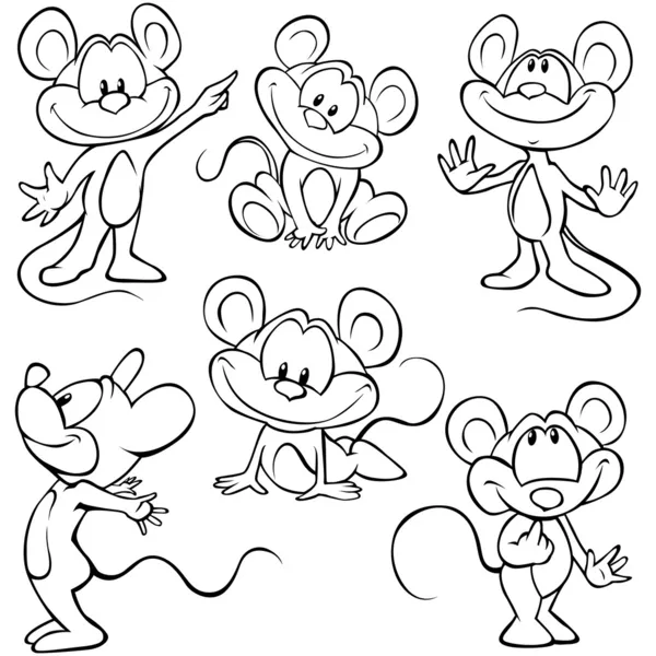 Cute mouses black outline sketch — Stock Vector