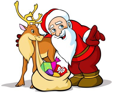 Noel Baba Ren geyiği ile vektör çizim