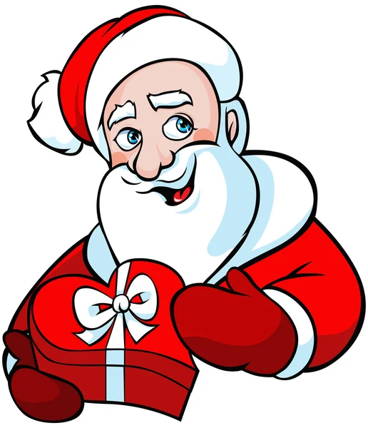 Santa claus houden geschenk geïsoleerd op wit — Stockvector