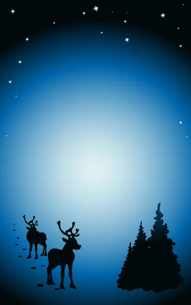 Fond d'hiver avec des silhouettes de rennes — Image vectorielle