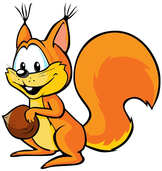 Niedliches Cartoon-Eichhörnchen hält Nuss — Stockvektor