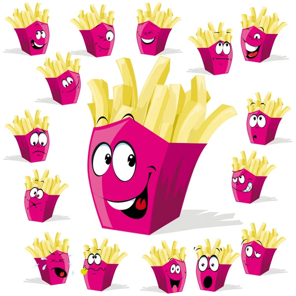 French fries cartoon illustration with many expressions — Stock Vector