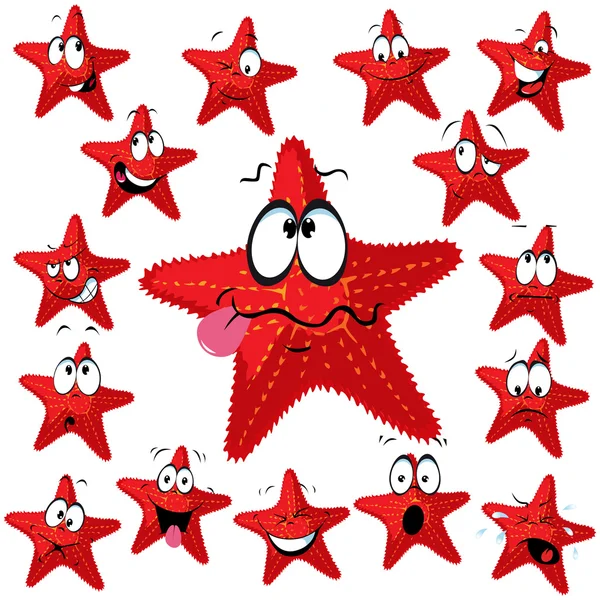 Red sea star cartoon with many expressions — Stock Vector