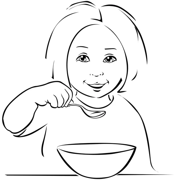 Manger des enfants - contour noir — Image vectorielle