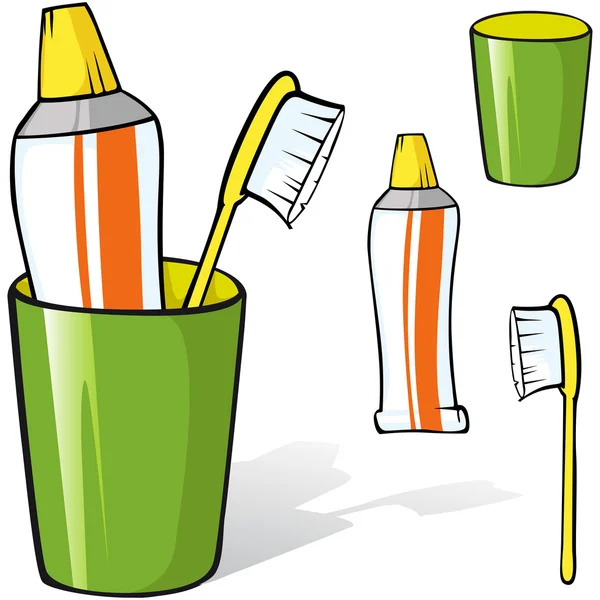 Brosse à dents et dentifrice dans une tasse — Image vectorielle