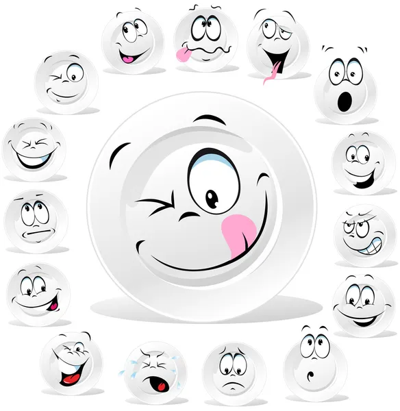 White plate cartoon with many expressions — Stock Vector