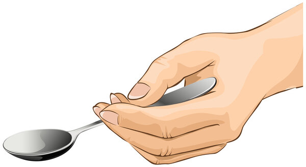 Hand is holding a spoon isolated on a white background