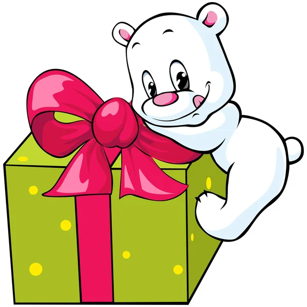 Mignon cadeau de déballage ours polaire — Image vectorielle