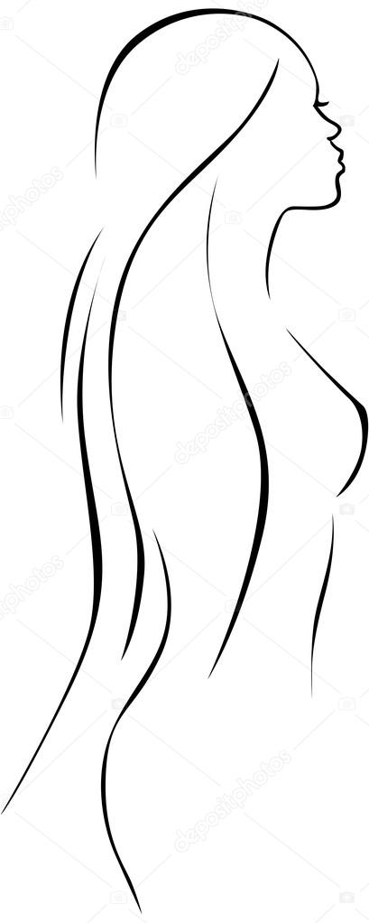 Line Drawing Of Woman : Dessin au trait belle femme noir — image vectorielle