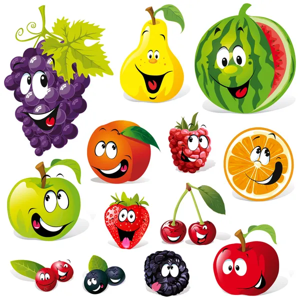 Dibujos animados de frutas divertidas — Vector de stock