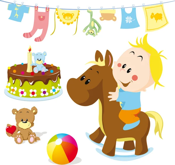 Baby on rocking horse — Stock Vector