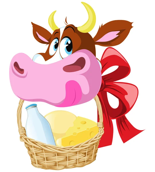 Cow holding basket — Stock Vector