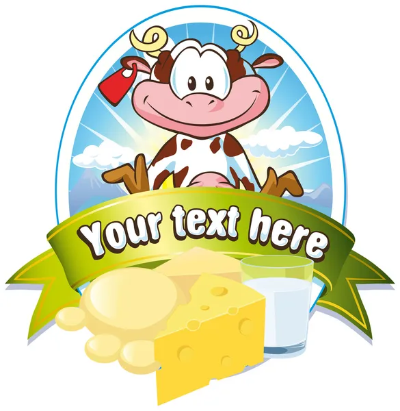 Milk label with cow — Stock Vector