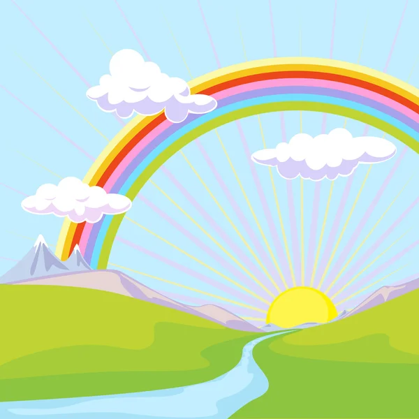 Landscape with rainbow — Stock Vector