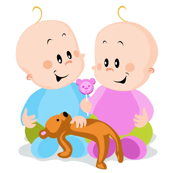 Gemelos - niño y niña — Vector de stock