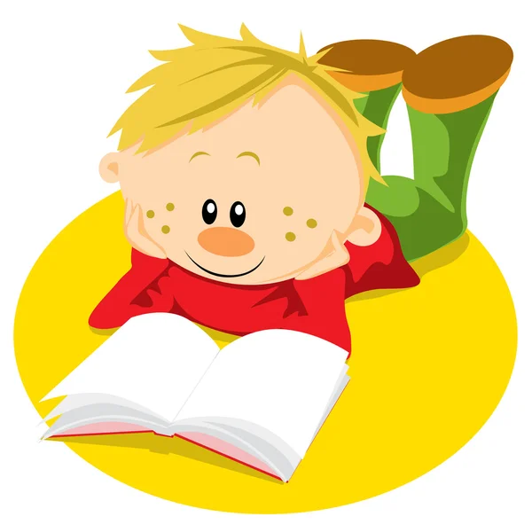Niño con libro — Vector de stock