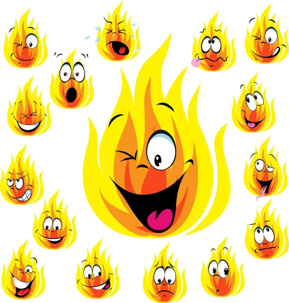 Desenhos animados de fogo com muitas expressões — Vetor de Stock