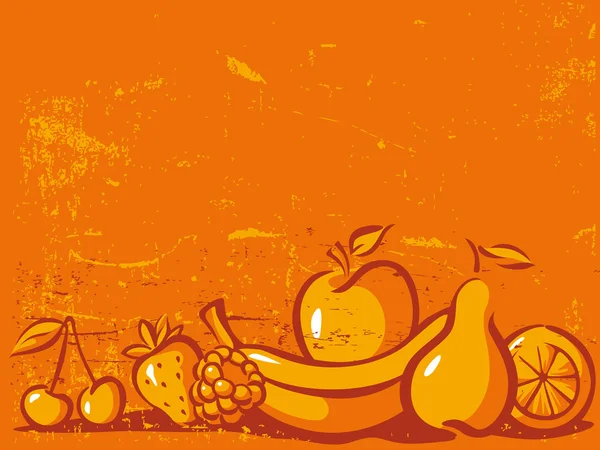 Fondo vintage naranja con fruta — Vector de stock
