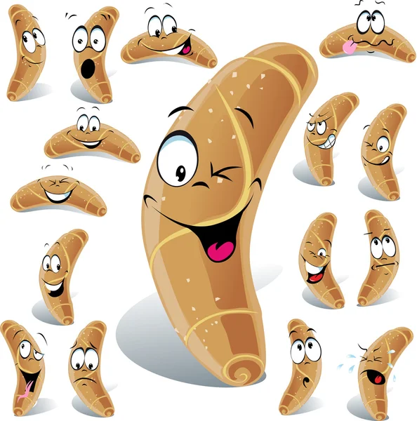 Pastry roll cartoon with many expressions — Stock Vector
