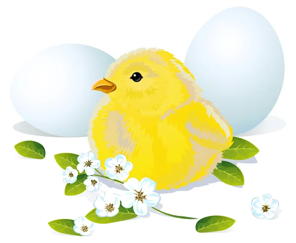 Pollo de Pascua y huevos — Vector de stock