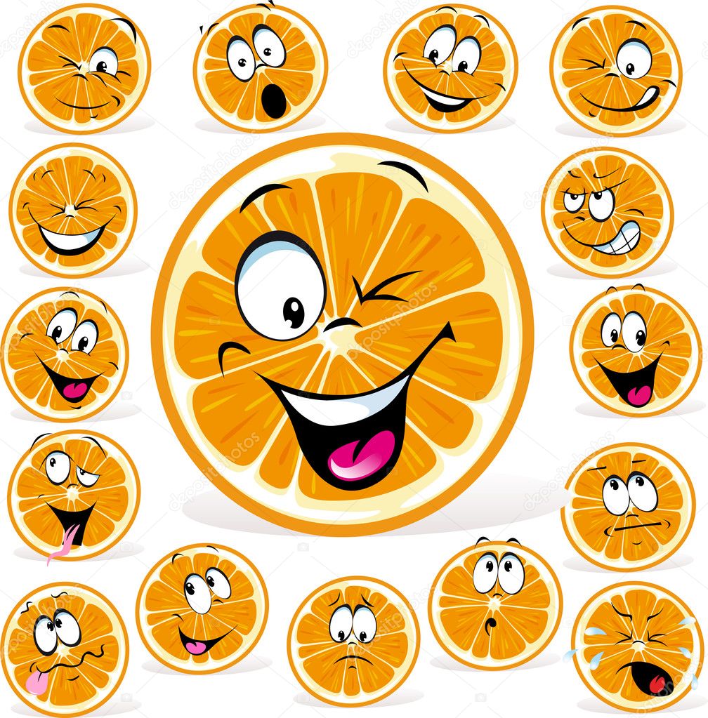 orange cartoon with many expressions