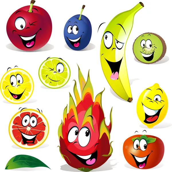 Dibujos animados de frutas con muchas expresiones — Vector de stock