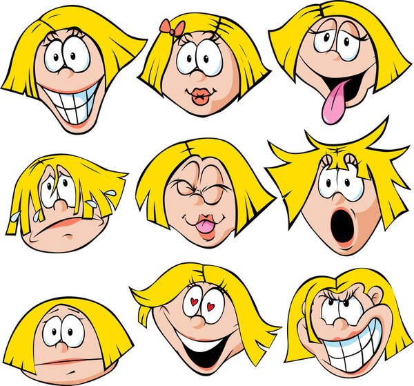 Woman emotions - illustration of woman with many facial expressions