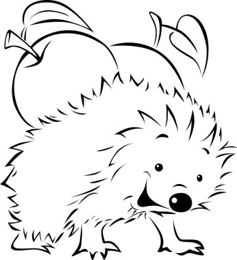 Kirpi sırtında bir elma taşıyor.