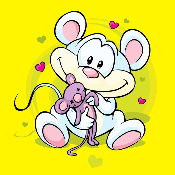 Cute mouse holding doll — Stock Vector