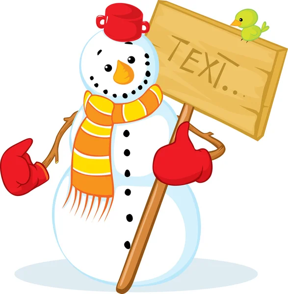 Snowman with red gloves — Stock Vector