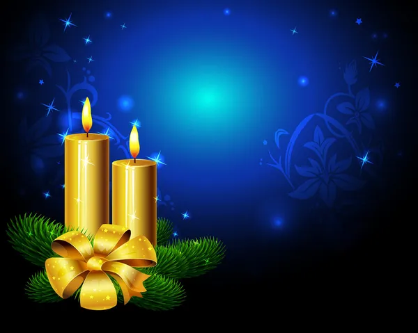 Blue christmas background with golden candle — Stock Vector