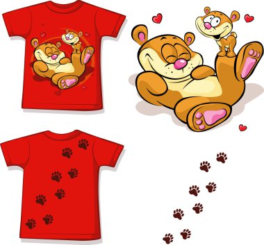 camisa de menino com urso bonito impresso - isolado no branco, costas e vista frontal