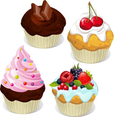 kek ve kurabiye farklı tatlar ve beyaz arka plan üzerinde izole renkler