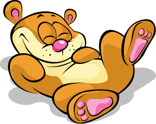 Happy bear lying on his back and resting - illustration on white background — Stock Vector