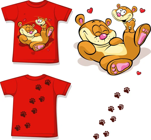 Camisa para niños con lindo oso impreso - aislado en blanco, espalda y vista frontal — Vector de stock