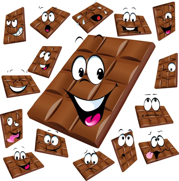 Dessin animé au chocolat au lait avec de nombreuses expressions isolées sur fond blanc — Image vectorielle