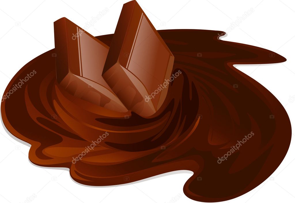 Melting chocolate bars. Chocolate cream and sticks on white background - vector illustration