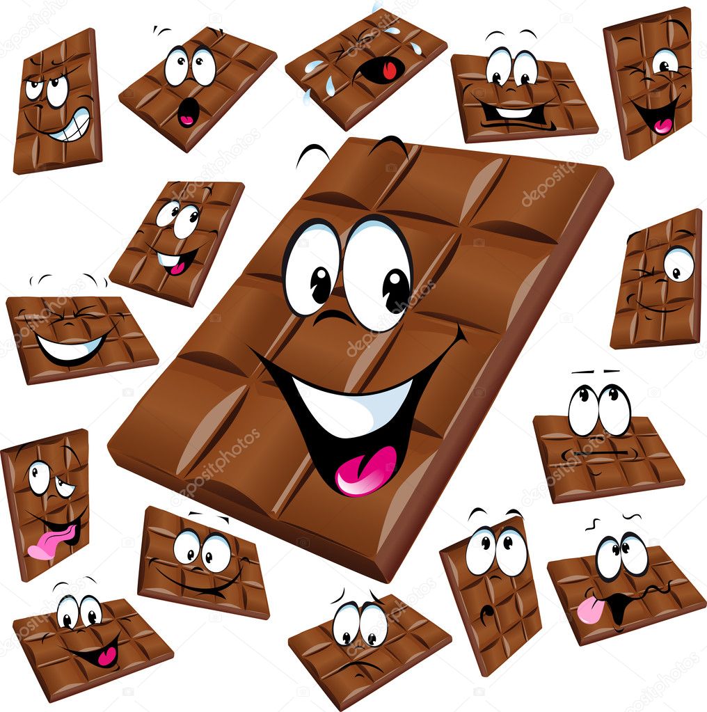milk chocolate cartoon with many expression isolated on white background