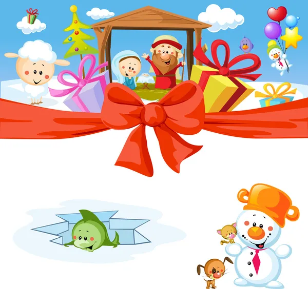 Funny vector christmas design with nativity — Stock Vector