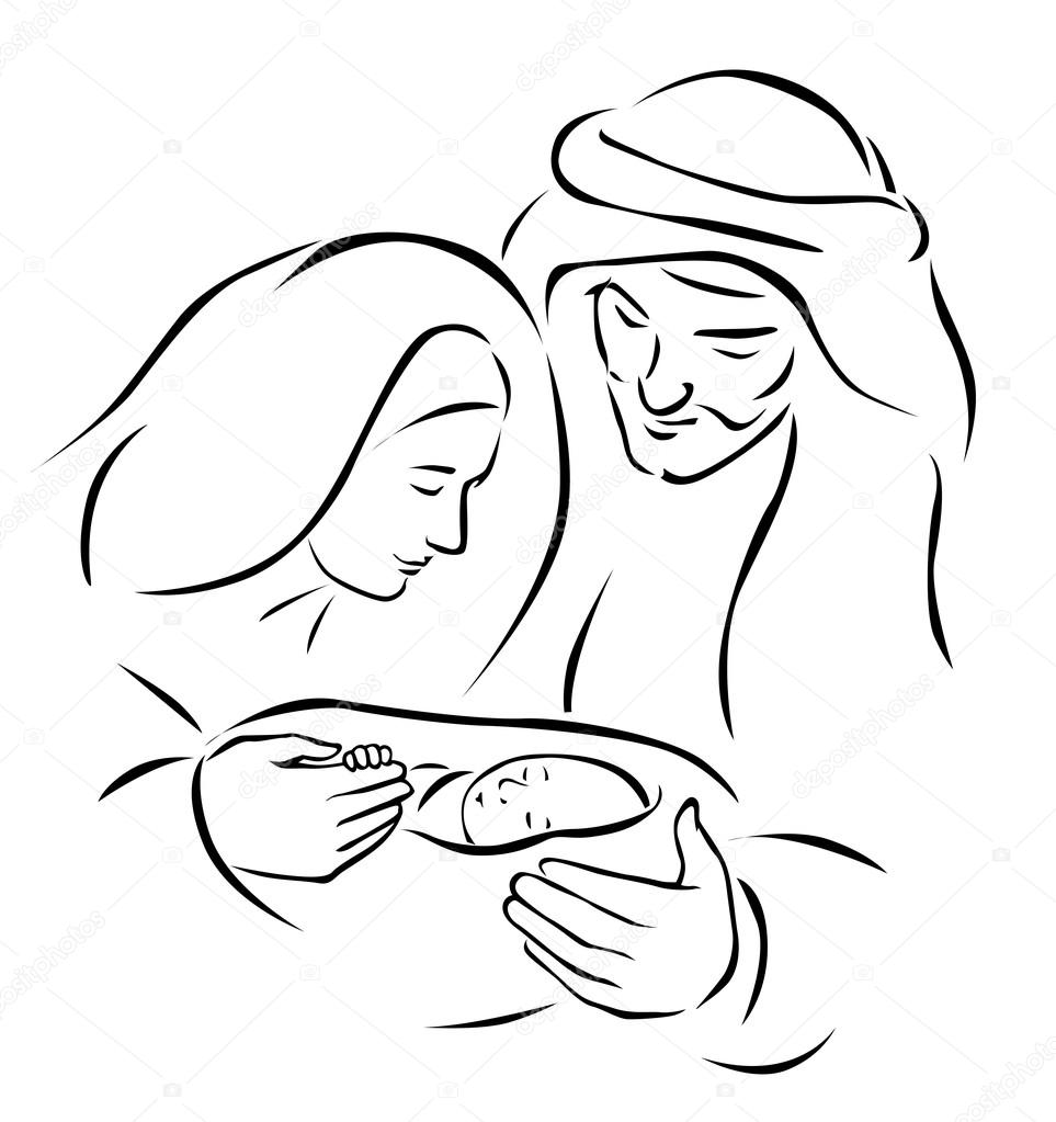 Christmas nativity scene with holy family baby Jesus virgin Mary and Joseph vector illustration — Wektor od hanaschwarz