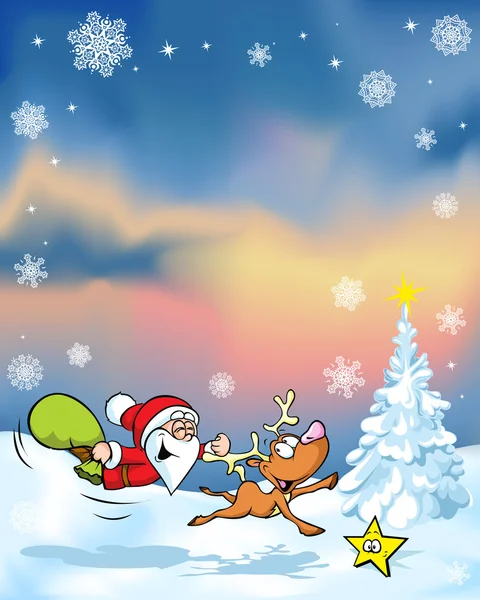 Vector navidad fondo con divertido santa claus — Vector de stock