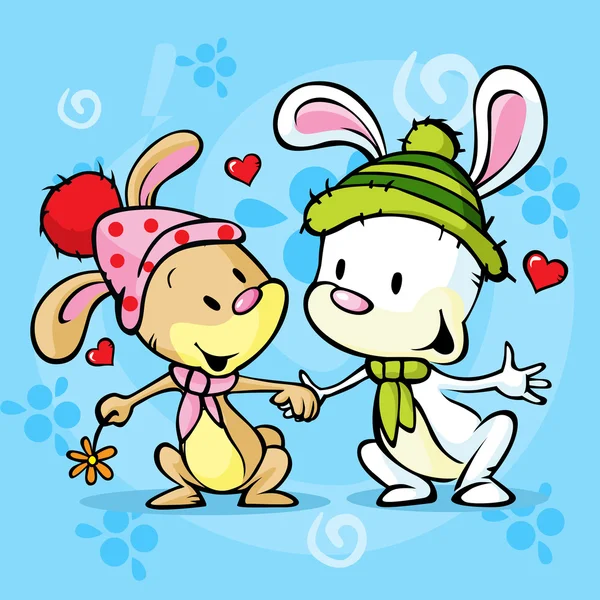 Lapin mignon en amour sur fond abstrait d'hiver — Image vectorielle