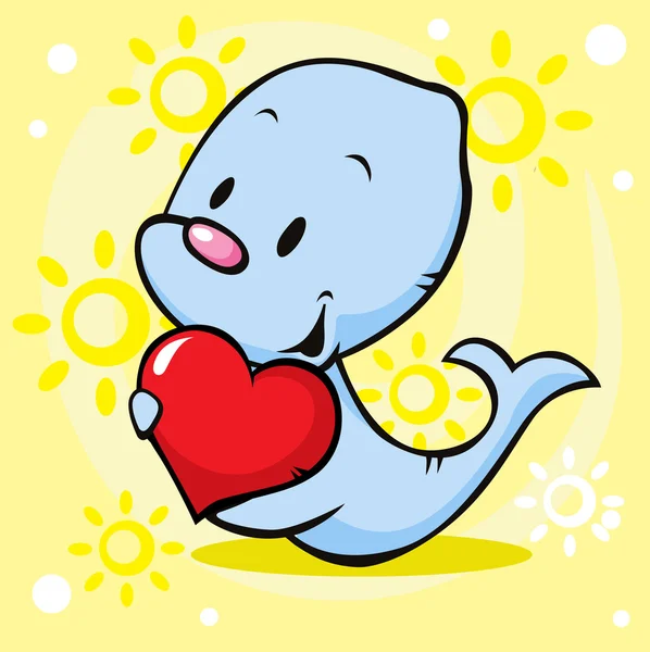 Cute seal holding heart - cartoon illustration — Stock Vector